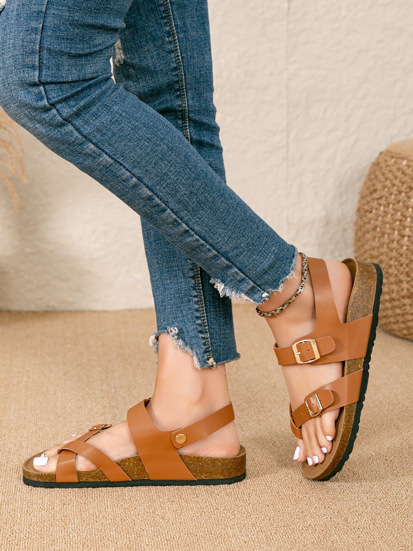 New summer women's cork thick-soled beach sandals